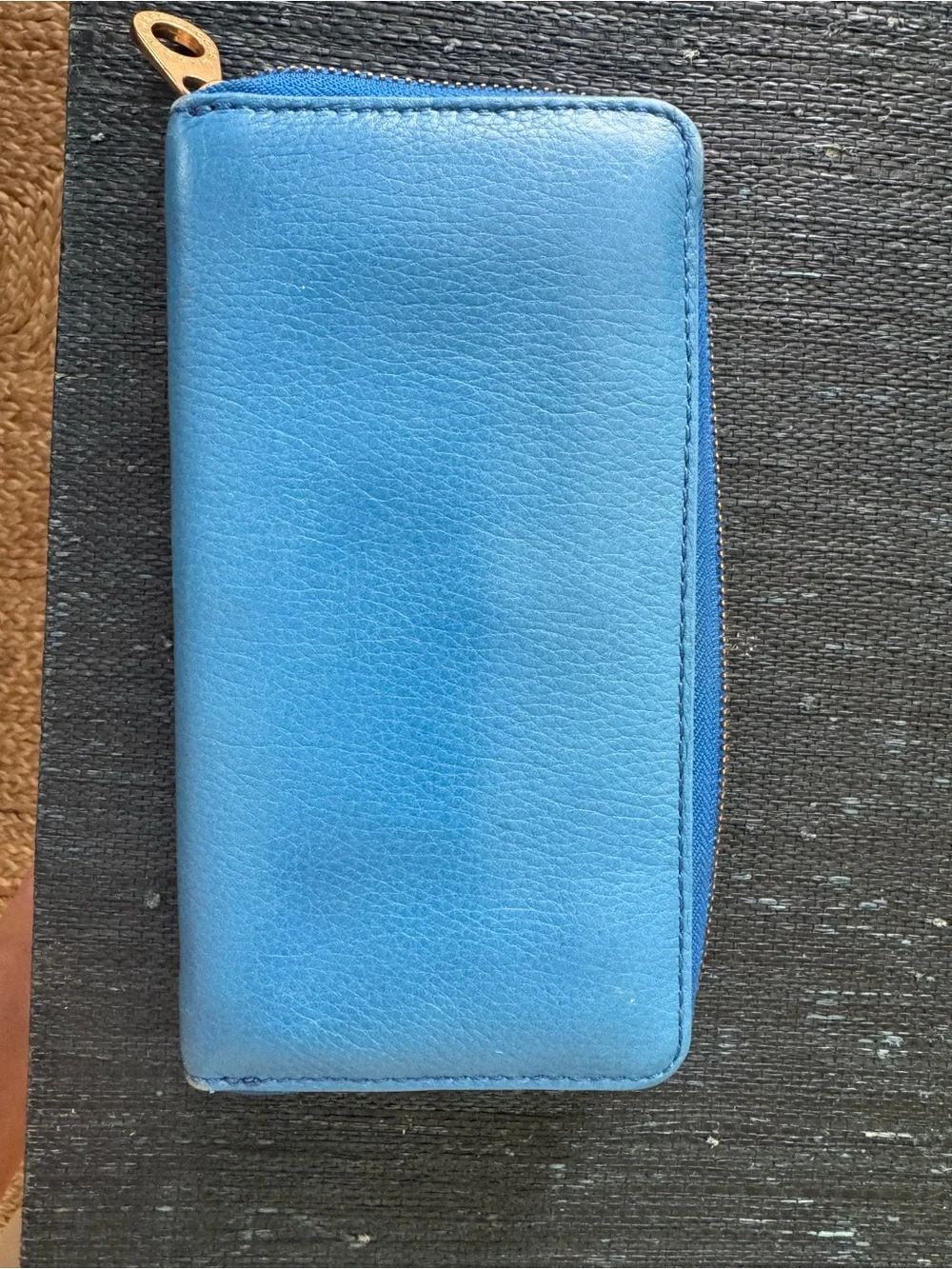 Marc By Marc Jacobs Bright Blue Leather Zip Phone Wallet with Gold Plaque